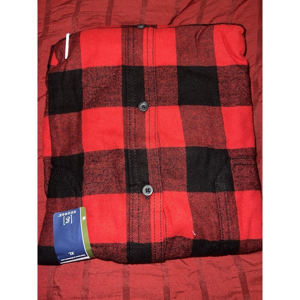 Mens George Red & Black Plaid Flannel Shirt Button Down Long Sleeve Size XL - Picture 4 of 4